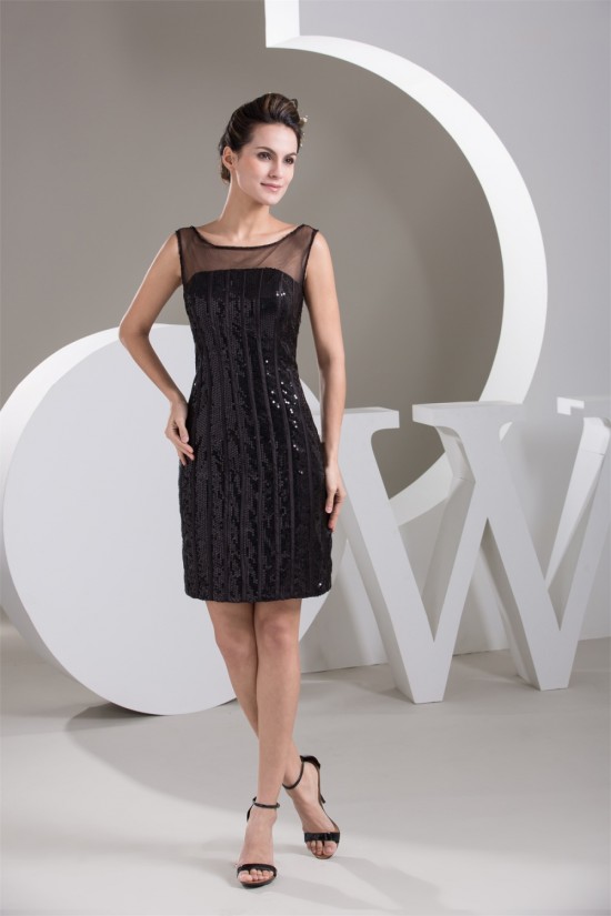 Short/Mini Satin Fine Netting Sequins Sheer Prom/Formal Evening Dresses 02021384