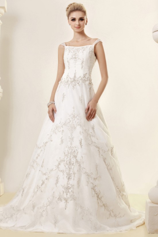 A-Line Straps Sleeveless Court Train Wedding Dresses 2031437