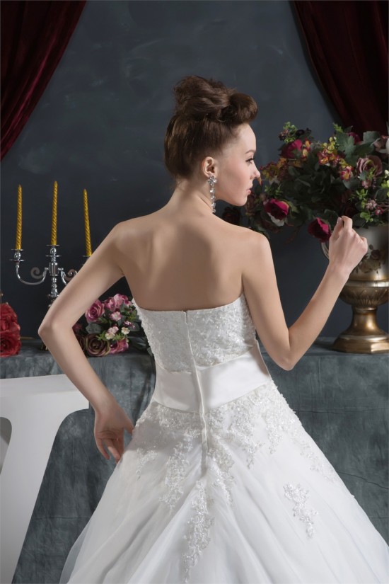 A-Line Sweetheart Sleeveless Satin Satin Organza Lace Wedding Dresses 2030612